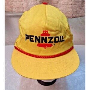 Pennzoil Hat Cap Snap Back Trucker Yellow Mesh Rope Logo Motor Oil Swingster